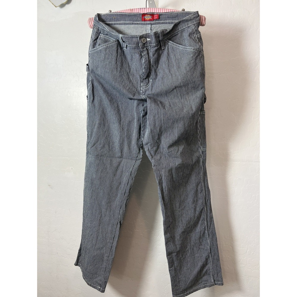 Dickies Pants Women 5/27 Blue Straight Pinstripe Hickory Stripe Railroad Crop